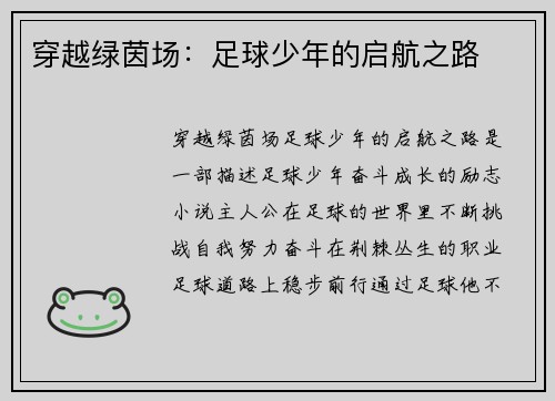 穿越绿茵场：足球少年的启航之路